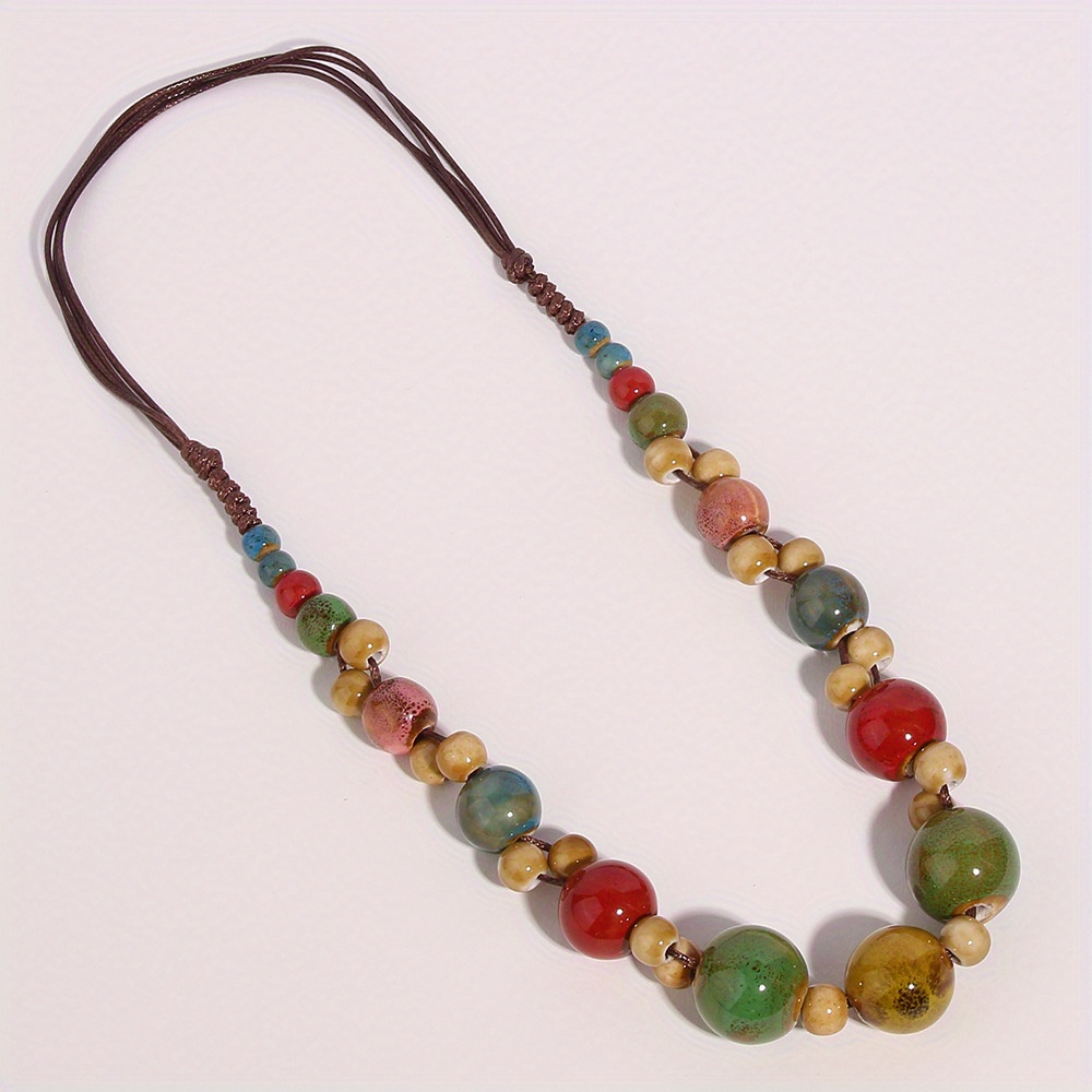 Bohemian Ceramic Beads Necklace Adjustable Collarbone Chain